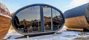 Outdoor hobbit style wooden sauna 13