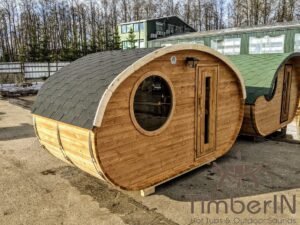 Outdoor hobbit style wooden sauna 21