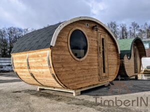 Outdoor hobbit style wooden sauna 24