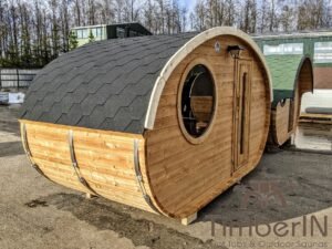 Outdoor hobbit style wooden sauna 26