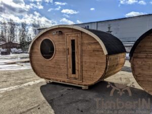 Outdoor hobbit style wooden sauna 28