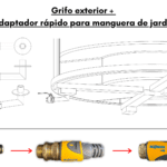 Grifo de agua externo Adaptador rapido para juego de manguera de jardin 125 mm y 15 mm
