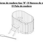 1 Escaleras de madera tipo B 2 Bancos de madera 3 Pala de madera