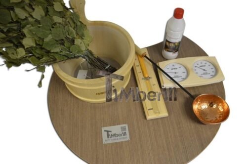 Conjunto de accesorios para saunas al aire libre.