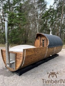 Sauna de barril con jacuzzi de fibra de vidrio (1)