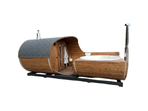 Sauna barril de madera con hidromasaje exterior