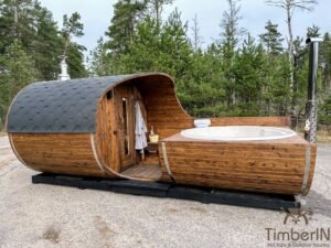 Sauna de barril con jacuzzi de fibra de vidrio (2)