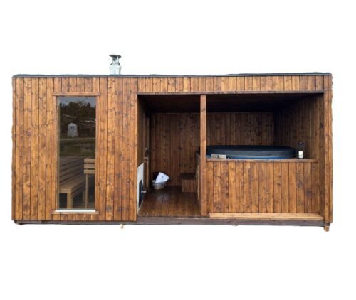 Sauna de jardín moderna con jacuzzi (5)