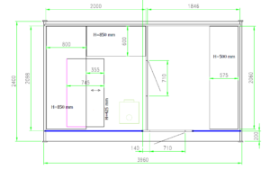 Plano de planta de la Nordic Horizon: sala de sauna de 2.010 mm y vestidor de 1.846 mm
