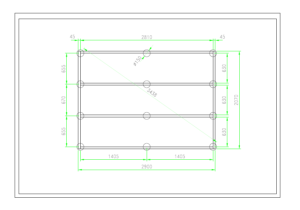 Esquema de apoyo de la base de la sauna de jardín Nordic Horizon, 2.900 × 2.070 mm con 12 puntos de apoyo
