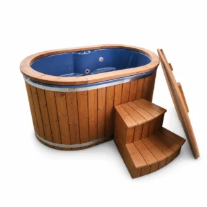 TimberIN Nordic Duo™ – bañera ovalada para 2 personas, foto de estudio sobre fondo blanco
