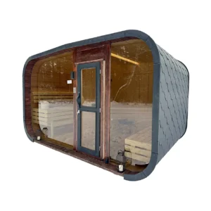 TimberIN Nordic Horizon™ – sauna de jardín con vestidor, sobre fondo blanco